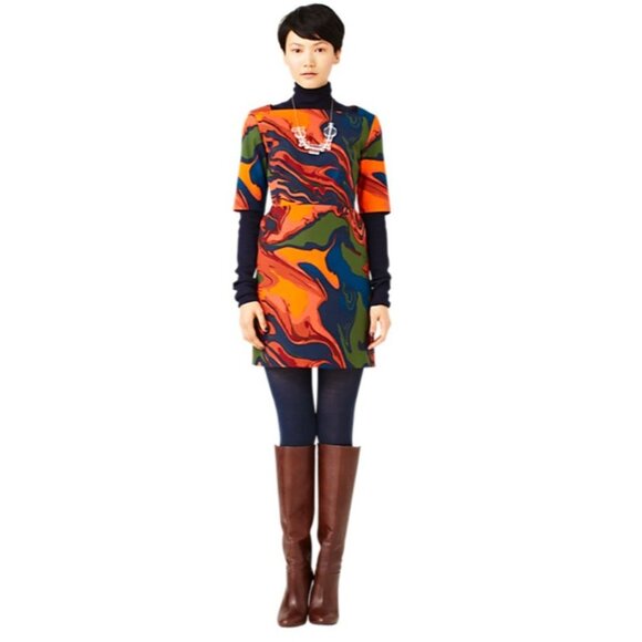 Kate Spade Saturday Hot Lava Marble Print Let Loose! Short Sleeve Shift Dress 6 - Picture 1 of 5